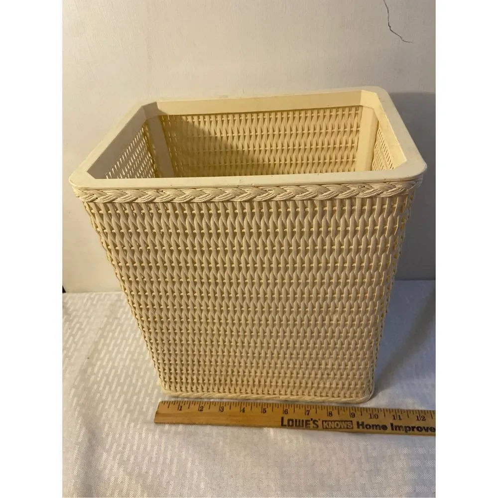 Faux‎ wicker bathroom trash can cream color 10x7x12